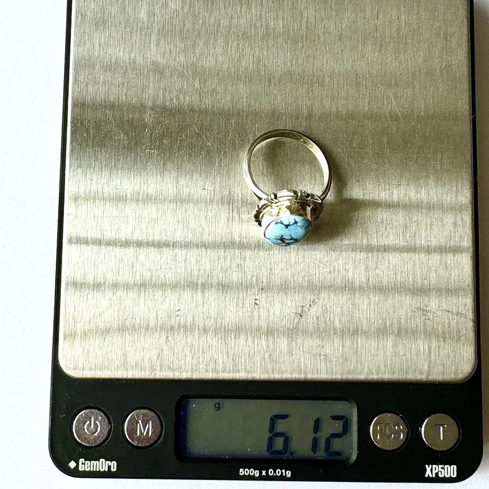 Navajo Blue Golden Hills Turquoise Ring Sz 9 Sterling Norvin‎ Johnson Shine